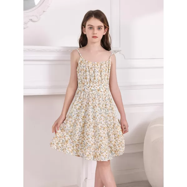 SweatyRocks Girl's Spaghetti Strap Ruched Cami Dress Floral Print Ruffle Flared Mini Dresses