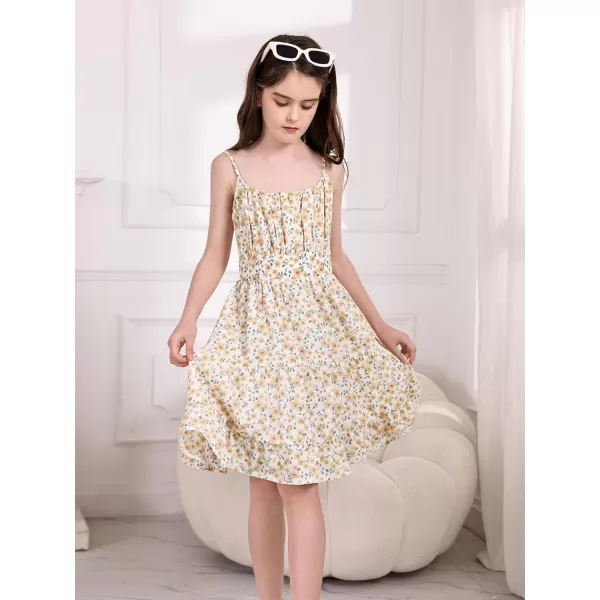 SweatyRocks Girl's Spaghetti Strap Ruched Cami Dress Floral Print Ruffle Flared Mini Dresses