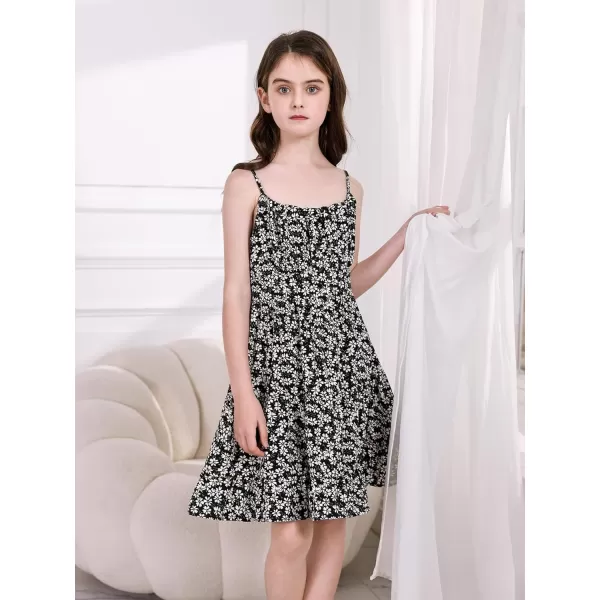 SweatyRocks Girl's Spaghetti Strap Ruched Cami Dress Floral Print Ruffle Flared Mini Dresses