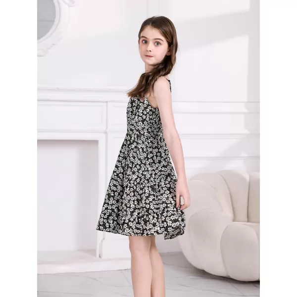 SweatyRocks Girl's Spaghetti Strap Ruched Cami Dress Floral Print Ruffle Flared Mini Dresses
