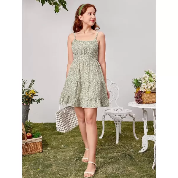 SweatyRocks Girl's Spaghetti Strap Ruched Cami Dress Floral Print Ruffle Flared Mini Dresses
