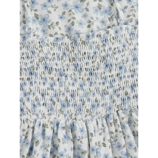 SweatyRocks Girl's Spaghetti Strap Ruched Cami Dress Floral Print Ruffle Flared Mini Dresses