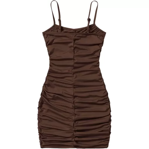 SweatyRocks Girl's Spaghetti Strap Solid Ruched Slim Fitted Cami Short Dress
