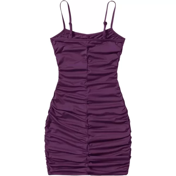 SweatyRocks Girl's Spaghetti Strap Solid Ruched Slim Fitted Cami Short Dress