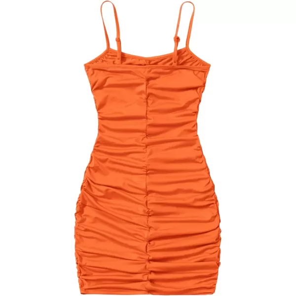 SweatyRocks Girl's Spaghetti Strap Solid Ruched Slim Fitted Cami Short Dress
