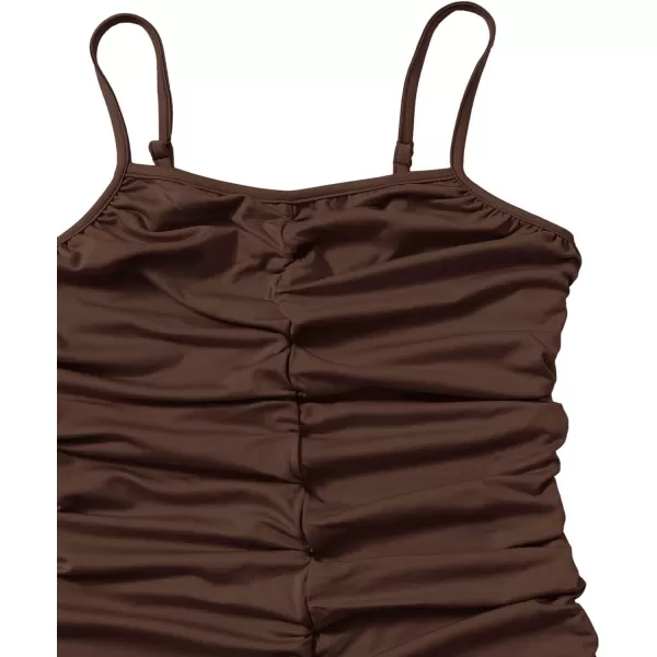 SweatyRocks Girl's Spaghetti Strap Solid Ruched Slim Fitted Cami Short Dress