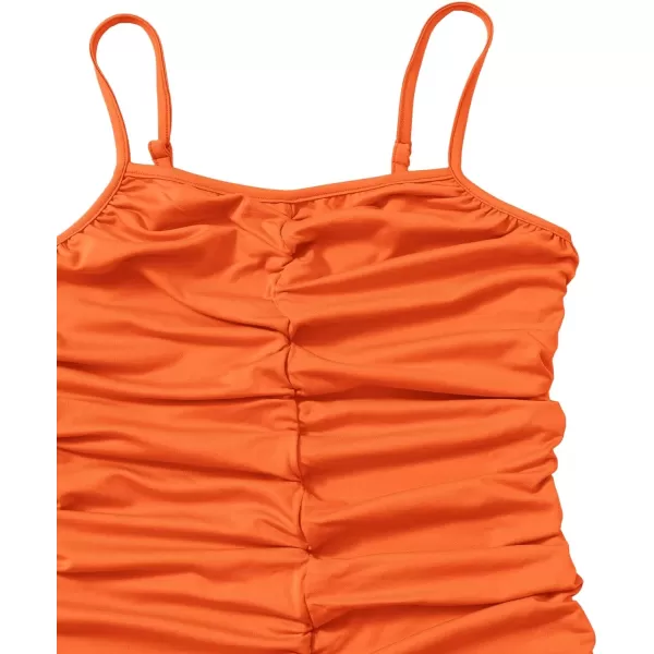 SweatyRocks Girl's Spaghetti Strap Solid Ruched Slim Fitted Cami Short Dress