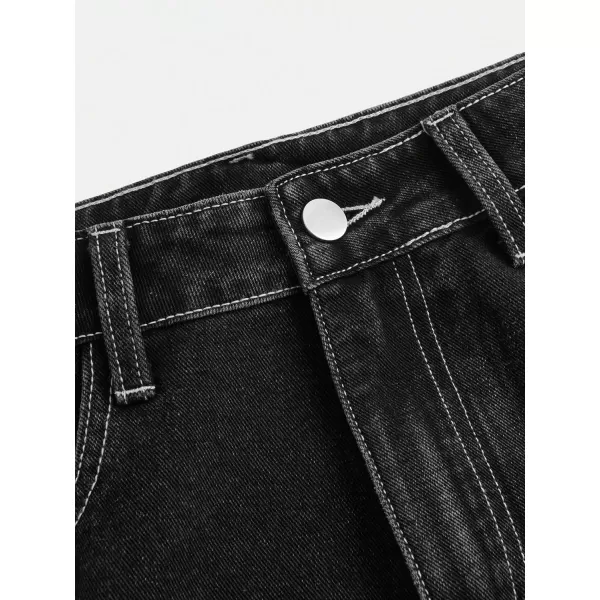 SweatyRocks Girl's Straight Leg Drop Waist Cargo Jeans Long Denim Pants with Flap Pocket