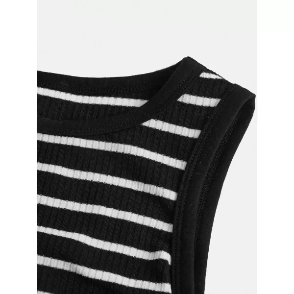SweatyRocks Girl's Striped Print Slim Fit Tank Top Sleeveless Crew Neck Summer Vest Top