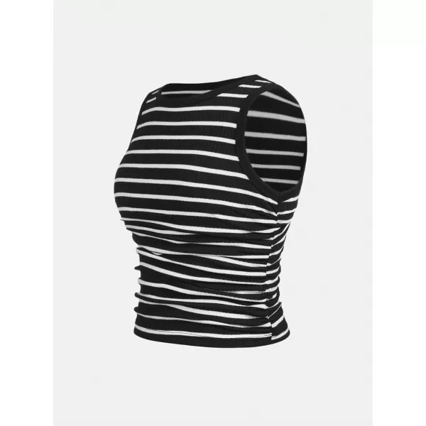 SweatyRocks Girl's Striped Print Slim Fit Tank Top Sleeveless Crew Neck Summer Vest Top