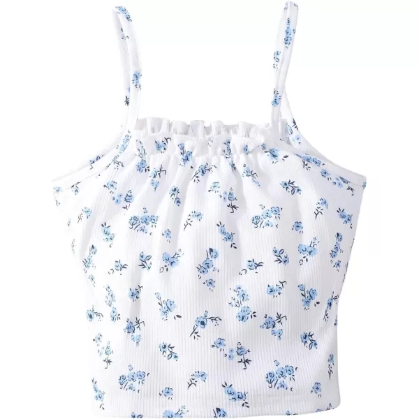 SweatyRocks Girl's Summer Floral Print Ruffle Cami Top Spaghetti Strap Ruched Tank Tops