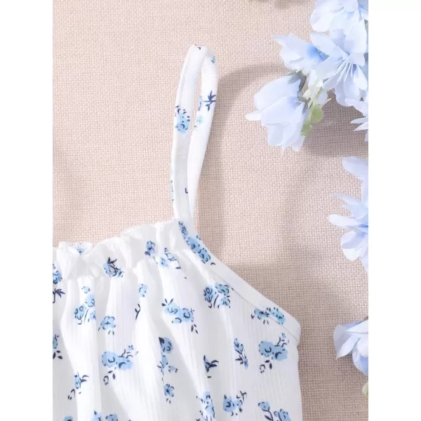 SweatyRocks Girl's Summer Floral Print Ruffle Cami Top Spaghetti Strap Ruched Tank Tops