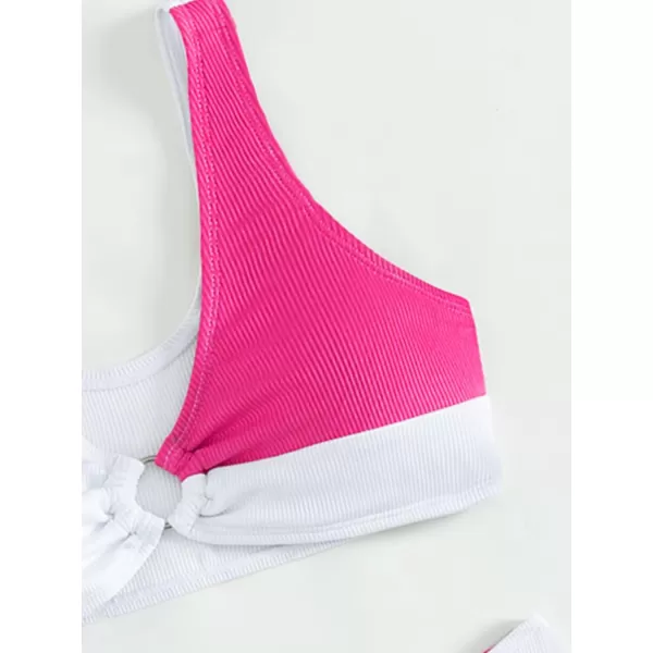SweatyRocks Girl's Two Piece Color Block Swimsuit V Neck Ribbed Bikini Set Bathing Suit Beachwear