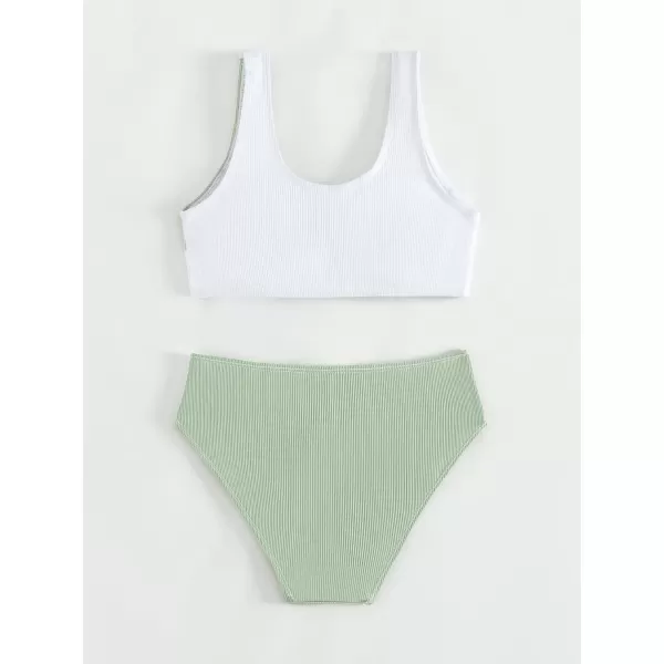 SweatyRocks Girl's Two Piece Color Block Swimsuit V Neck Ribbed Bikini Set Bathing Suit Beachwear