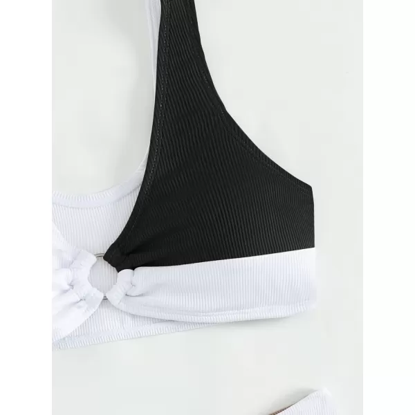 SweatyRocks Girl's Two Piece Color Block Swimsuit V Neck Ribbed Bikini Set Bathing Suit Beachwear