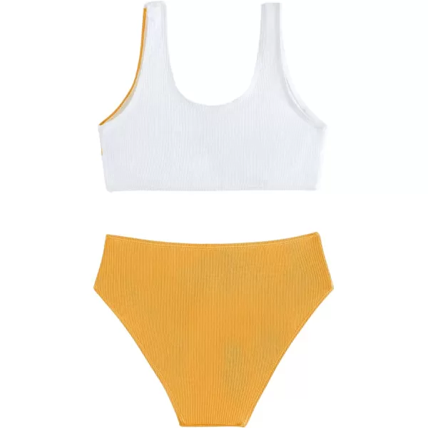 SweatyRocks Girl's Two Piece Color Block Swimsuit V Neck Ribbed Bikini Set Bathing Suit Beachwear