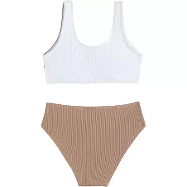 SweatyRocks Girl's Two Piece Color Block Swimsuit V Neck Ribbed Bikini Set Bathing Suit Beachwear