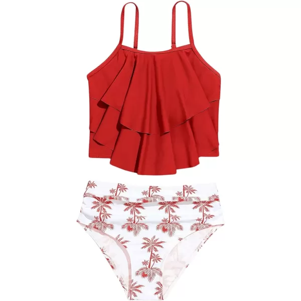 SweatyRocks Girl's Two Piece Swimsuit Graphic Print Ruffle Flounce Cute Bikini Set Bathing Suit