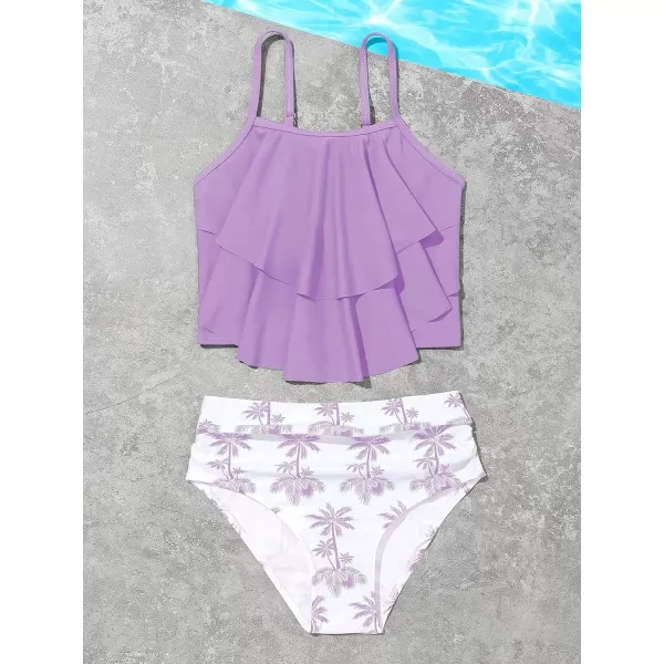 SweatyRocks Girl's Two Piece Swimsuit Graphic Print Ruffle Flounce Cute Bikini Set Bathing Suit