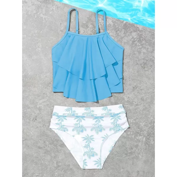 SweatyRocks Girl's Two Piece Swimsuit Graphic Print Ruffle Flounce Cute Bikini Set Bathing Suit