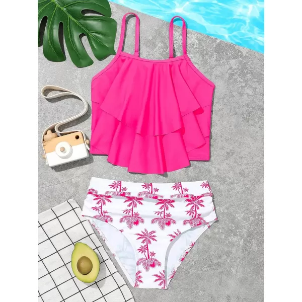 SweatyRocks Girl's Two Piece Swimsuit Graphic Print Ruffle Flounce Cute Bikini Set Bathing Suit
