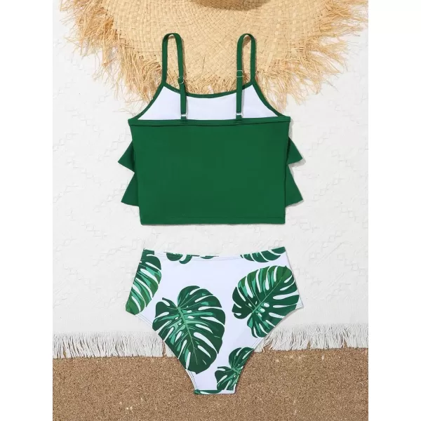 SweatyRocks Girl's Two Piece Swimsuit Graphic Print Ruffle Flounce Cute Bikini Set Bathing Suit