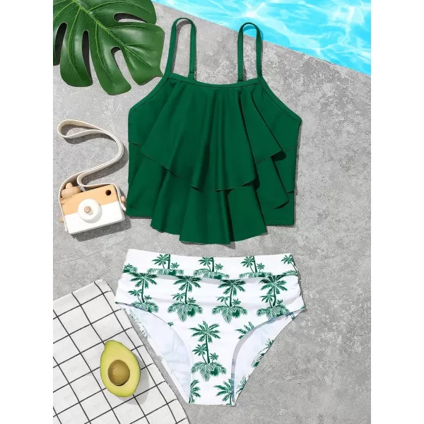 SweatyRocks Girl's Two Piece Swimsuit Graphic Print Ruffle Flounce Cute Bikini Set Bathing Suit