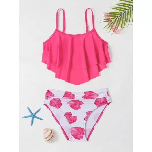 SweatyRocks Girl's Two Piece Swimsuit Graphic Print Ruffle Flounce Cute Bikini Set Bathing Suit