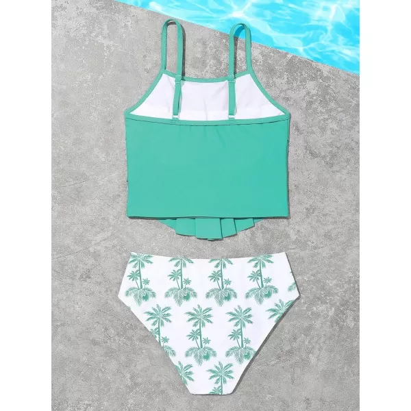 SweatyRocks Girl's Two Piece Swimsuit Graphic Print Ruffle Flounce Cute Bikini Set Bathing Suit