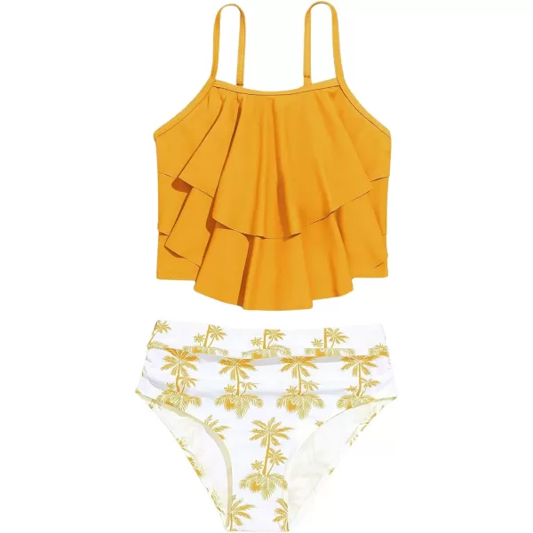 SweatyRocks Girl's Two Piece Swimsuit Graphic Print Ruffle Flounce Cute Bikini Set Bathing Suit