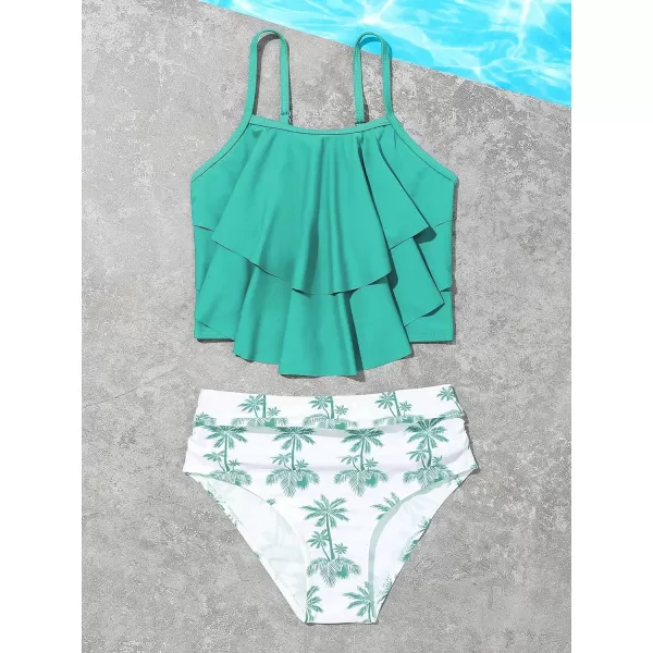 SweatyRocks Girl's Two Piece Swimsuit Graphic Print Ruffle Flounce Cute Bikini Set Bathing Suit