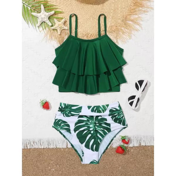 SweatyRocks Girl's Two Piece Swimsuit Graphic Print Ruffle Flounce Cute Bikini Set Bathing Suit