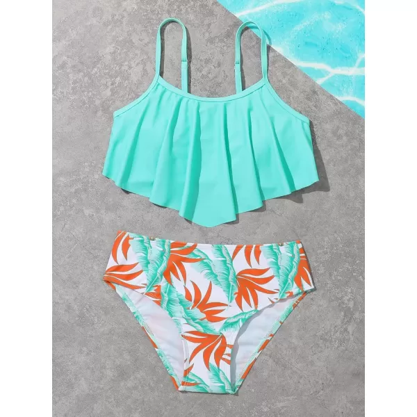 SweatyRocks Girl's Two Piece Swimsuit Graphic Print Ruffle Flounce Cute Bikini Set Bathing Suit
