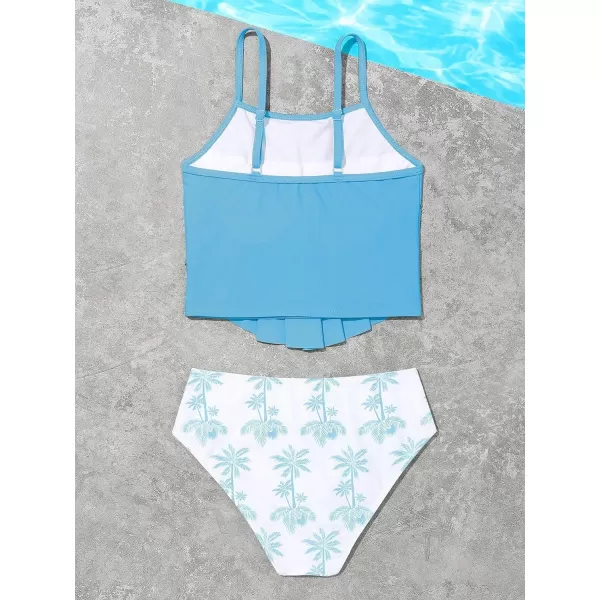SweatyRocks Girl's Two Piece Swimsuit Graphic Print Ruffle Flounce Cute Bikini Set Bathing Suit