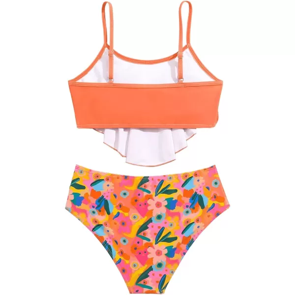 SweatyRocks Girl's Two Piece Swimsuit Graphic Print Ruffle Flounce Cute Bikini Set Bathing Suit