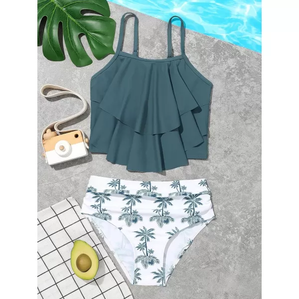 SweatyRocks Girl's Two Piece Swimsuit Graphic Print Ruffle Flounce Cute Bikini Set Bathing Suit