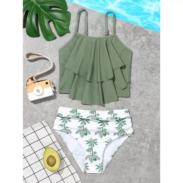 SweatyRocks Girl's Two Piece Swimsuit Graphic Print Ruffle Flounce Cute Bikini Set Bathing Suit