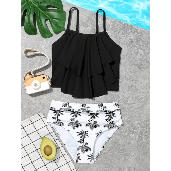 SweatyRocks Girl's Two Piece Swimsuit Graphic Print Ruffle Flounce Cute Bikini Set Bathing Suit