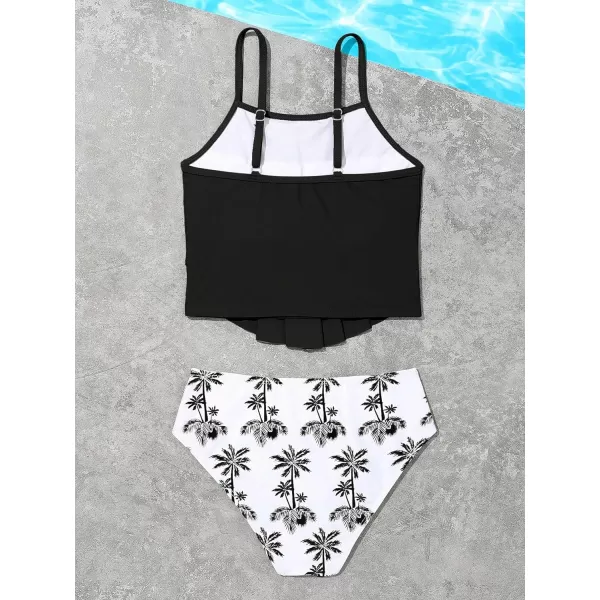 SweatyRocks Girl's Two Piece Swimsuit Graphic Print Ruffle Flounce Cute Bikini Set Bathing Suit
