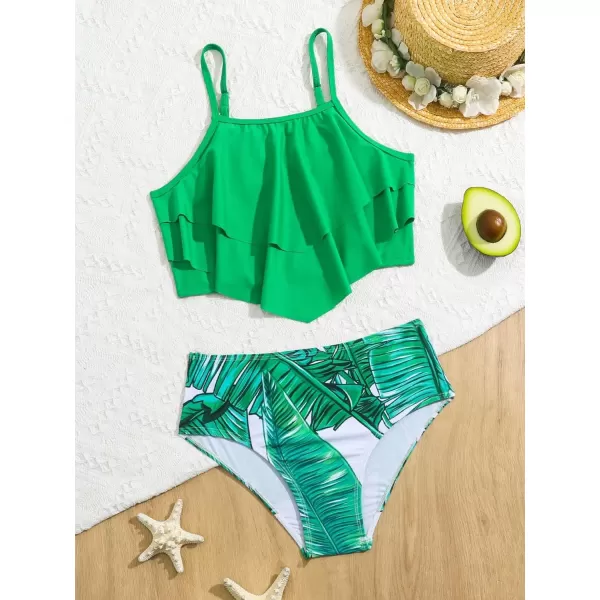 SweatyRocks Girl's Two Piece Swimsuit Graphic Print Ruffle Flounce Cute Bikini Set Bathing Suit