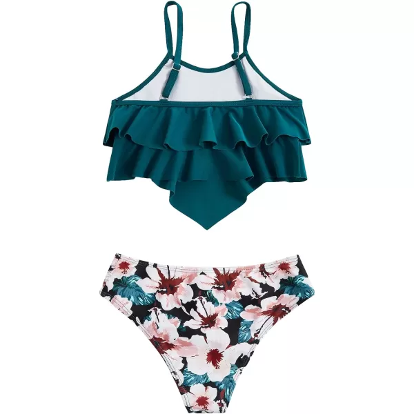 SweatyRocks Girl's Two Piece Swimsuit Graphic Print Ruffle Flounce Cute Bikini Set Bathing Suit