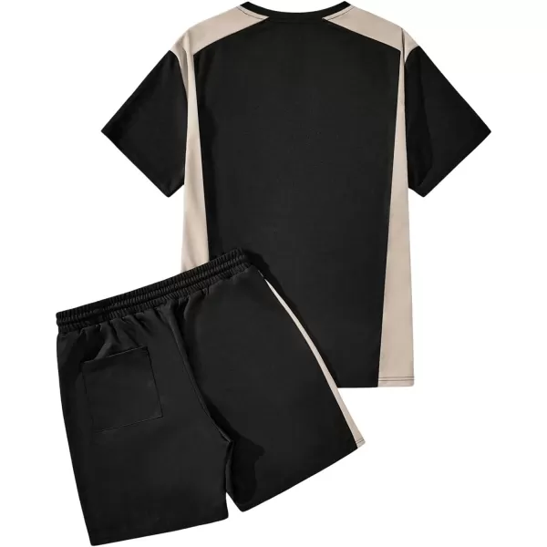 SweatyRocks Men's 2 Piece Outfit Colorblock Crew Neck Short Sleeve Tee Top and Drawstring Waist Shorts Set