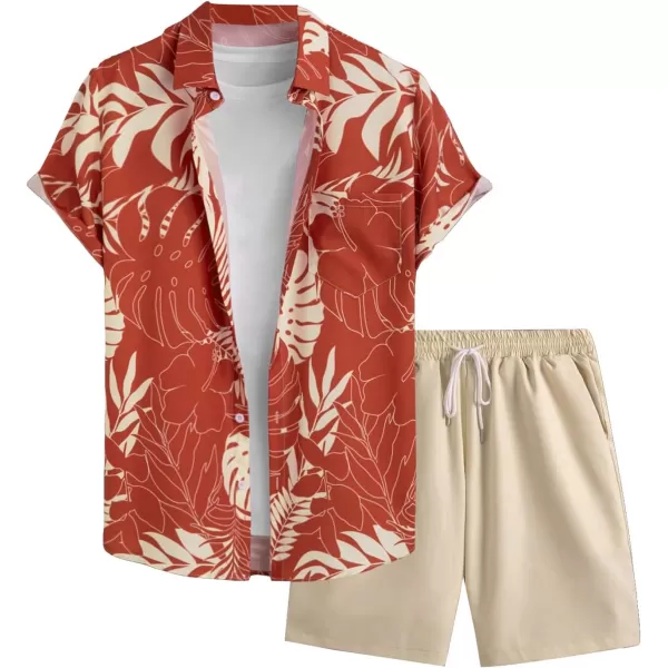 SweatyRocks Men's 2 Piece Outfits Tropical Print Button Down Shirt and Shorts Vacation Set