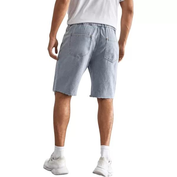 SweatyRocks Men's Drawstring Waist Ripped Jean Shorts Raw Hem Denim Bermuda Shorts