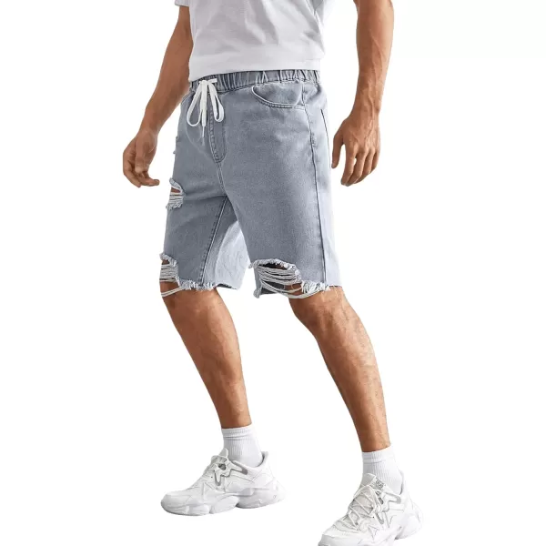 SweatyRocks Men's Drawstring Waist Ripped Jean Shorts Raw Hem Denim Bermuda Shorts