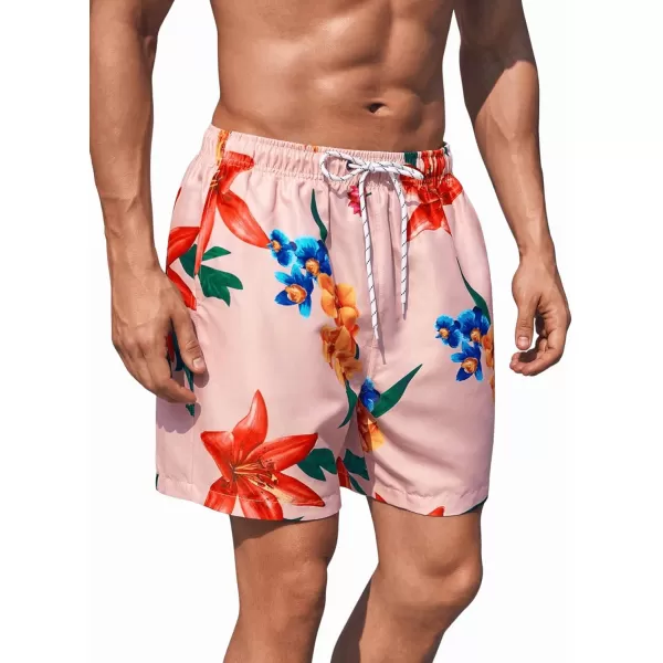 SweatyRocks Men's Floral Print Drawstring Waist Swim Trunks Straight Leg Beach Shorts with Pockets