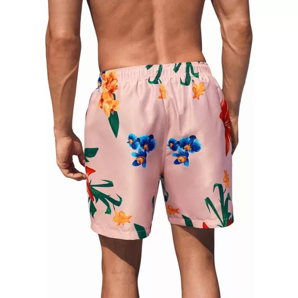 SweatyRocks Men's Floral Print Drawstring Waist Swim Trunks Straight Leg Beach Shorts with Pockets