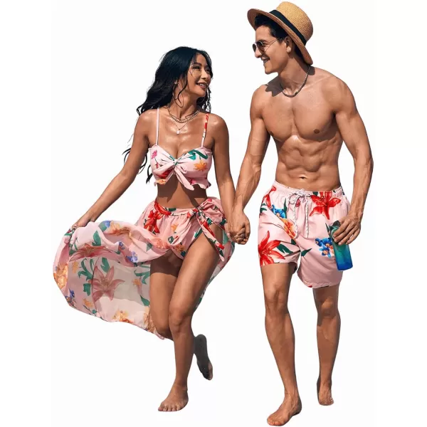 SweatyRocks Men's Floral Print Drawstring Waist Swim Trunks Straight Leg Beach Shorts with Pockets