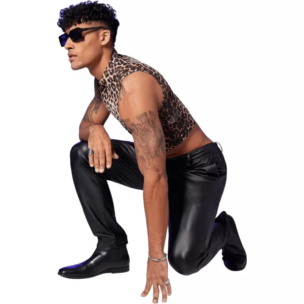 SweatyRocks Men's Leopard Print Sleeveless Mock Neck Slim Fit Crop Tank Top