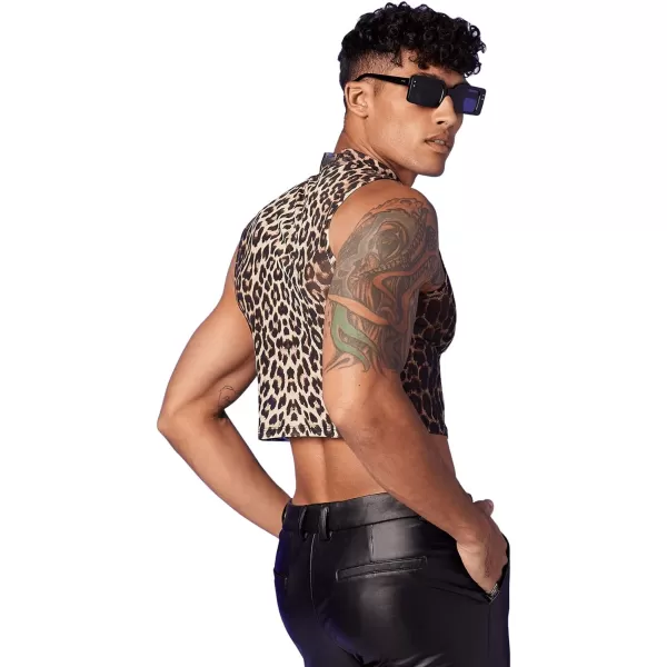 SweatyRocks Men's Leopard Print Sleeveless Mock Neck Slim Fit Crop Tank Top